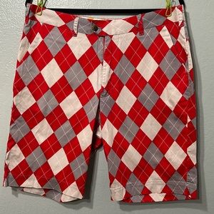 Loudmouth Golf Shorts Men’s 36 Red Gray White Argyle